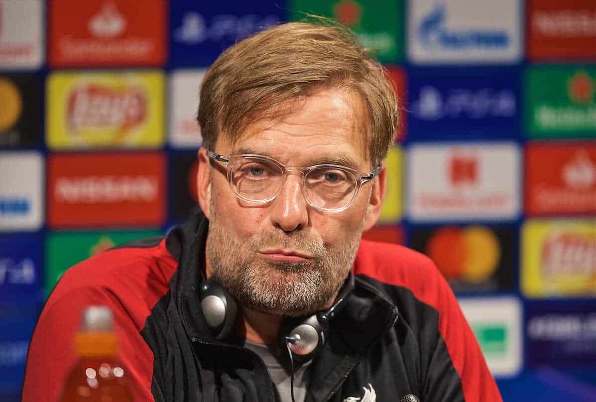 BARCELONA, SPAIN - Tuesday, April 30, 2019: Liverpool's manager Jürgen Klopp during a press conference ahead of the UEFA Champions League Semi-Final 1st Leg match between FC Barcelona and Liverpool FC at the Camp Nou. (Pic by David Rawcliffe/Propaganda)
