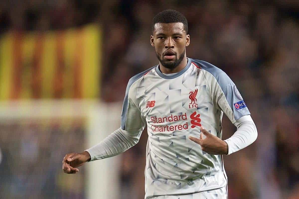 BARCELONA, SPAIN - Wednesday, May 1, 2019: Liverpool's Georginio Wijnaldum during the UEFA Champions League Semi-Final 1st Leg match between FC Barcelona and Liverpool FC at the Camp Nou. (Pic by David Rawcliffe/Propaganda)