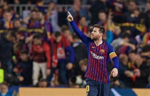 BARCELONA, SPAIN - Wednesday, May 1, 2019: FC Barcelona's Lionel Messi celebrates scoring the second goal during the UEFA Champions League Semi-Final 1st Leg match between FC Barcelona and Liverpool FC at the Camp Nou. (Pic by David Rawcliffe/Propaganda)