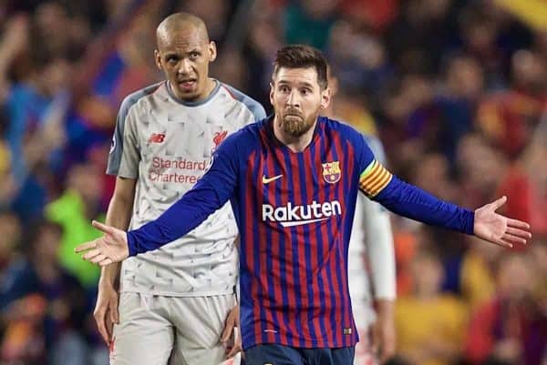 BARCELONA, SPAIN - Wednesday, May 1, 2019: Liverpool's Fabinho during the UEFA Champions League Semi-Final 1st Leg match between FC Barcelona and Liverpool FC at the Camp Nou. (Pic by David Rawcliffe/Propaganda)