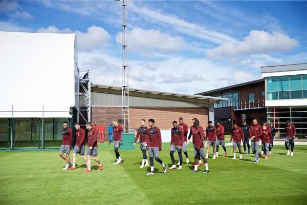 LIVERPOOL, ENGLAND - Monday, May 6, 2019: Liverpool players walk out for a training session at Melwood Training Ground ahead of the UEFA Champions League Semi-Final 2nd Leg match between Liverpool FC and FC Barcelona. (Pic by David Rawcliffe/Propaganda)