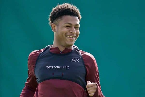 LIVERPOOL, ENGLAND - Monday, May 6, 2019: Liverpool's Rhian Brewster during a training session at Melwood Training Ground ahead of the UEFA Champions League Semi-Final 2nd Leg match between Liverpool FC and FC Barcelona. (Pic by David Rawcliffe/Propaganda)