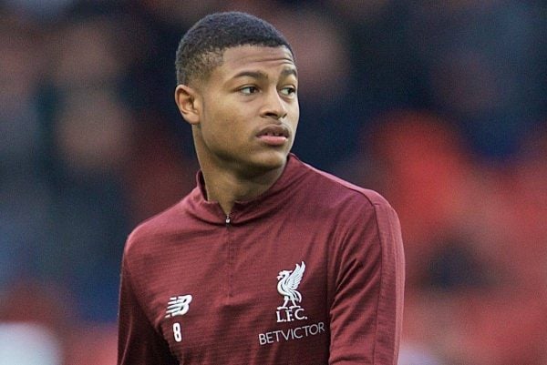 BARCELONA, SPAIN - Wednesday, May 1, 2019: Liverpool's substitute Rhian Brewster during the pre-match warm-up before the UEFA Champions League Semi-Final 1st Leg match between FC Barcelona and Liverpool FC at the Camp Nou. (Pic by David Rawcliffe/Propaganda)