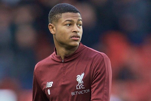 BARCELONA, SPAIN - Wednesday, May 1, 2019: Liverpool's substitute Rhian Brewster during the pre-match warm-up before the UEFA Champions League Semi-Final 1st Leg match between FC Barcelona and Liverpool FC at the Camp Nou. (Pic by David Rawcliffe/Propaganda)