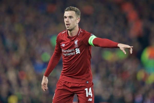 LIVERPOOL, ENGLAND - Tuesday, May 7, 2019: Liverpool's captain Jordan Henderson during the UEFA Champions League Semi-Final 2nd Leg match between Liverpool FC and FC Barcelona at Anfield. (Pic by David Rawcliffe/Propaganda)
