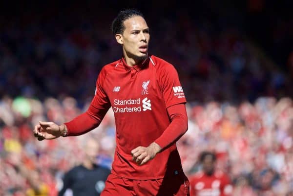 LIVERPOOL, ENGLAND - Sunday, May 12, 2019: Liverpool's Virgil van Dijk during the final FA Premier League match of the season between Liverpool FC and Wolverhampton Wanderers FC at Anfield. (Pic by David Rawcliffe/Propaganda)