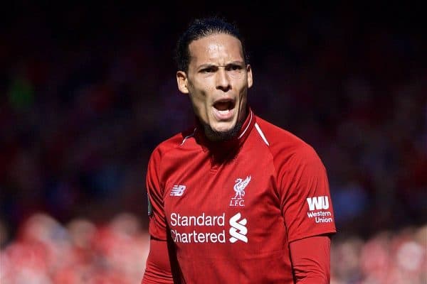 LIVERPOOL, ENGLAND - Sunday, May 12, 2019: Liverpool's Virgil van Dijk during the final FA Premier League match of the season between Liverpool FC and Wolverhampton Wanderers FC at Anfield. (Pic by David Rawcliffe/Propaganda)