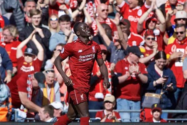 LIVERPOOL, ENGLAND - Sunday, May 12, 2019: Liverpool's Sadio Mane celebrates scoring the second goal during the final FA Premier League match of the season between Liverpool FC and Wolverhampton Wanderers FC at Anfield. (Pic by David Rawcliffe/Propaganda)