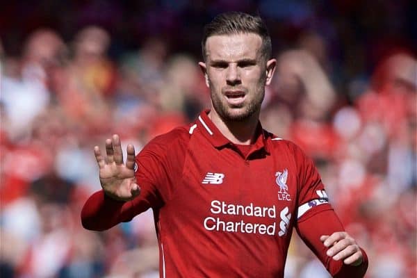 LIVERPOOL, ENGLAND - Sunday, May 12, 2019: Liverpool's captain Jordan Henderson after the final FA Premier League match of the season between Liverpool FC and Wolverhampton Wanderers FC at Anfield. (Pic by David Rawcliffe/Propaganda)