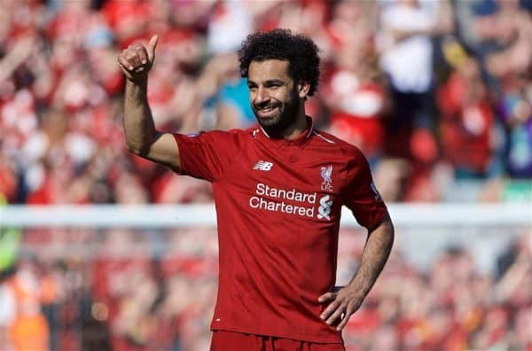 LIVERPOOL, ENGLAND - Sunday, May 12, 2019: Liverpool's Mohamed Salah after the final FA Premier League match of the season between Liverpool FC and Wolverhampton Wanderers FC at Anfield. (Pic by David Rawcliffe/Propaganda)