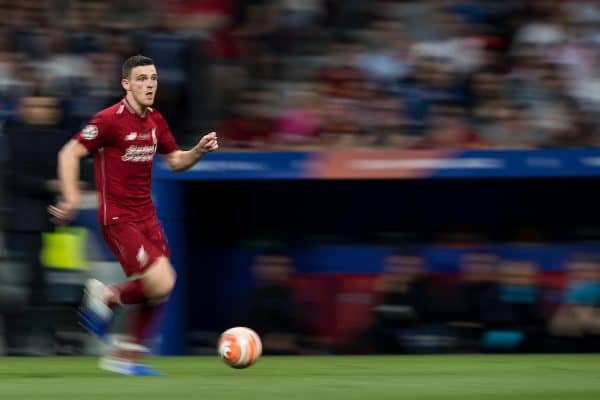 MADRID, SPAIN - SATURDAY, JUNE 1, 2019: Liverpool's Andy Robertson during the UEFA Champions League Final match between Tottenham Hotspur FC and Liverpool FC at the Estadio Metropolitano. (Pic by Paul Greenwood/Propaganda)