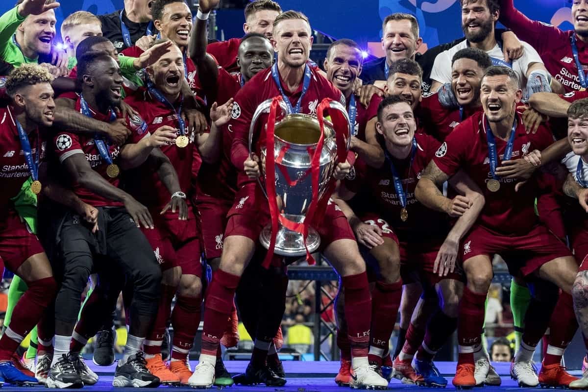 MADRID, SPAIN - SATURDAY, JUNE 1, 2019: Liverpool's captain Jordan Henderson lifts the European Cup following a 2-0 victory in the UEFA Champions League Final match between Tottenham Hotspur FC and Liverpool FC at the Estadio Metropolitano. (Pic by Paul Greenwood/Propaganda)