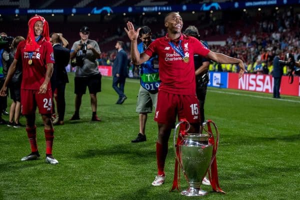 MADRID, SPAIN - SATURDAY, JUNE 1, 2019: Liverpool's Daniel Sturridge dances with the European Cup following a 2-0 victory in the UEFA Champions League Final match between Tottenham Hotspur FC and Liverpool FC at the Estadio Metropolitano. (Pic by Paul Greenwood/Propaganda)
