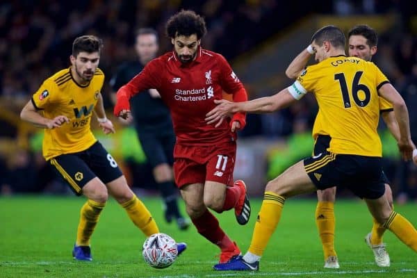 WOLVERHAMPTON, ENGLAND - Monday, January 7, 2019: Liverpool's Mohamed Salah during the FA Cup 3rd Round match between Wolverhampton Wanderers FC and Liverpool FC at Molineux Stadium. (Pic by David Rawcliffe/Propaganda)