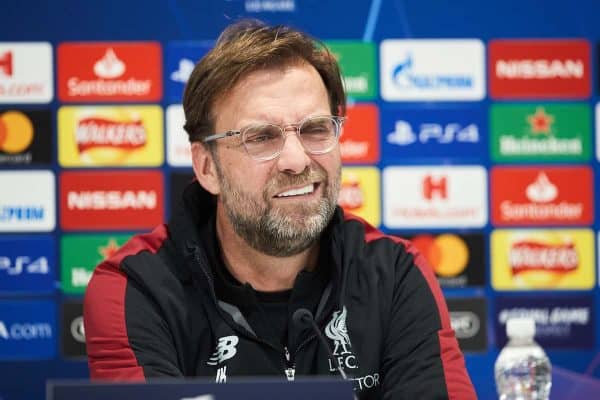 LIVERPOOL, ENGLAND - Monday, February 18, 2019: Liverpool's manager Jürgen Klopp during a press conference at Anfield ahead of the UEFA Champions League Round of 16 1st Leg match between Liverpool FC and FC Bayern München. (Pic by Paul Greenwood/Propaganda)