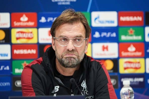 LIVERPOOL, ENGLAND - Monday, February 18, 2019: Liverpool's manager Jürgen Klopp during a press conference at Anfield ahead of the UEFA Champions League Round of 16 1st Leg match between Liverpool FC and FC Bayern München. (Pic by Paul Greenwood/Propaganda)