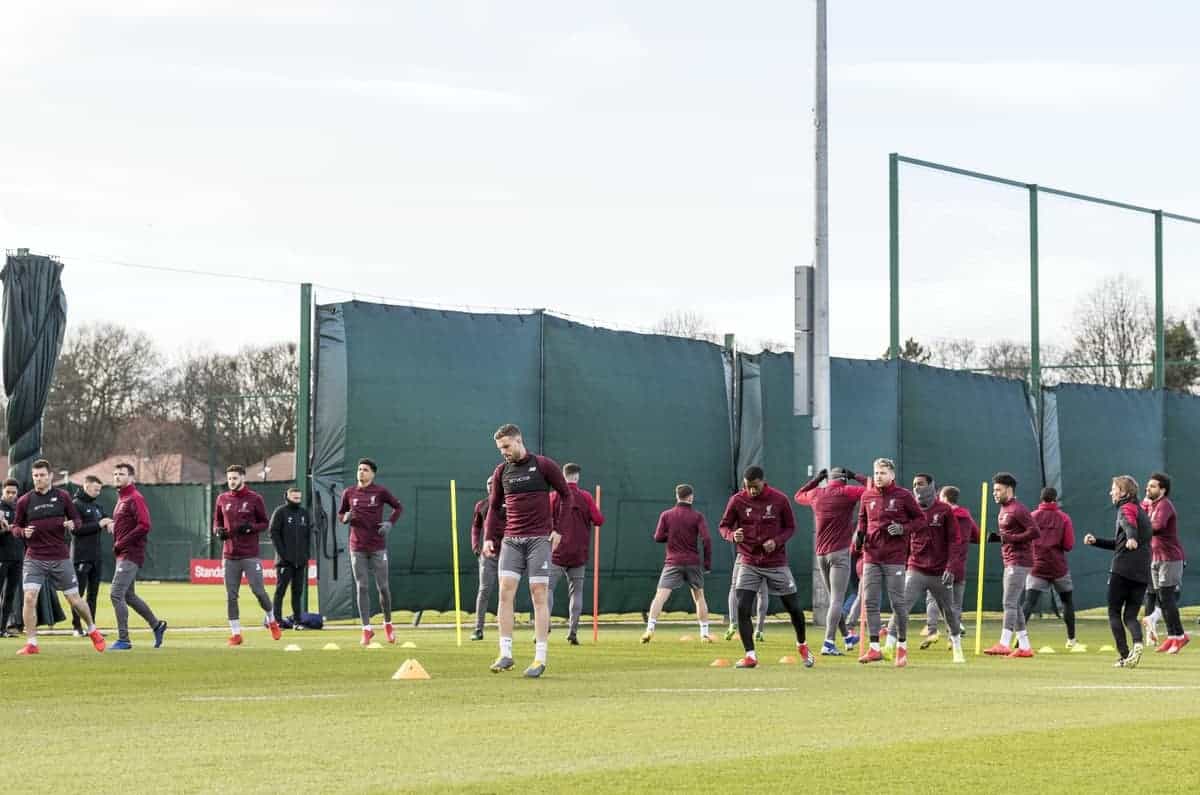 LIVERPOOL, ENGLAND - Monday, February 18, 2019: Liverpool's players during a training session at Melwood ahead of the UEFA Champions League Round of 16 1st Leg match between Liverpool FC and FC Bayern M¸nchen. (Pic by Paul Greenwood/Propaganda)