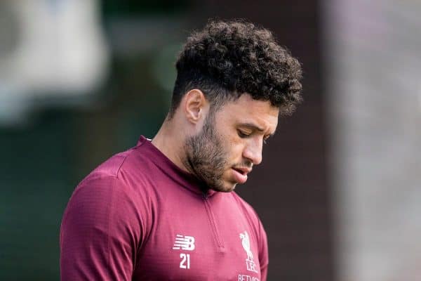 LIVERPOOL, ENGLAND - Monday, February 18, 2019: Liverpool's Alex Oxlade-Chamberlain during a training session at Melwood ahead of the UEFA Champions League Round of 16 1st Leg match between Liverpool FC and FC Bayern München. (Pic by Paul Greenwood/Propaganda)