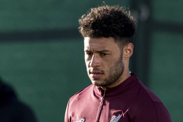 LIVERPOOL, ENGLAND - Monday, February 18, 2019: Liverpool's Alex Oxlade-Chamberlain during a training session at Melwood ahead of the UEFA Champions League Round of 16 1st Leg match between Liverpool FC and FC Bayern M¸nchen. (Pic by Paul Greenwood/Propaganda)