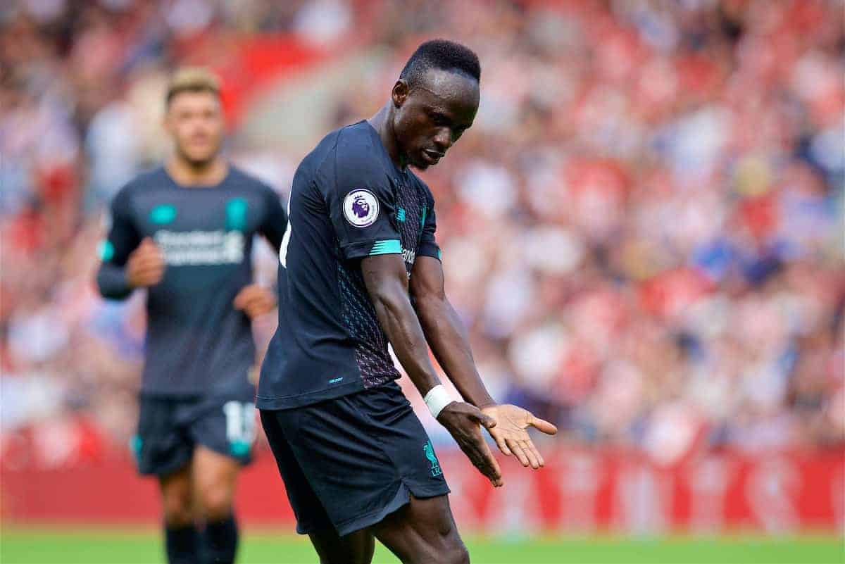 LIVERPOOL, ENGLAND - Saturday, August 17, 2019: Liverpool's Sadio Mane celebrates scoring the first goal during the FA Premier League match between Southampton FC and Liverpool FC at St. Mary's Stadium. (Pic by David Rawcliffe/Propaganda)