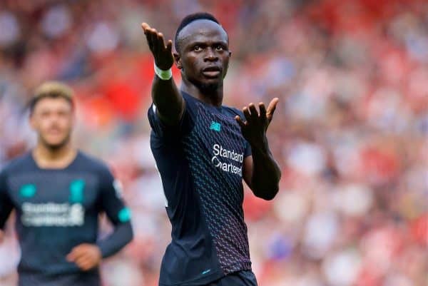 LIVERPOOL, ENGLAND - Saturday, August 17, 2019: Liverpool's Sadio Mane celebrates scoring the first goal during the FA Premier League match between Southampton FC and Liverpool FC at St. Mary's Stadium. (Pic by David Rawcliffe/Propaganda)