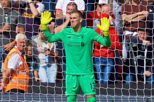 LIVERPOOL, ENGLAND - Saturday, August 17, 2019: Liverpool's goalkeeper Adrián San Miguel del Castillo reacts during the FA Premier League match between Southampton FC and Liverpool FC at St. Mary's Stadium. (Pic by David Rawcliffe/Propaganda)