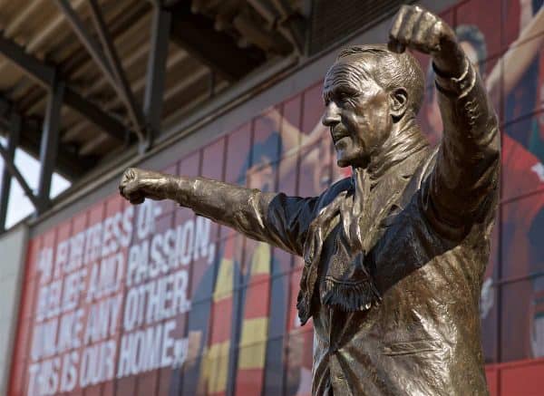 LIVERPOOL, ENGLAND - Saturday, September 14, 2019: A statue of former Liverpool manager Bill Shankly pictured before the FA Premier League match between Liverpool FC and Newcastle United FC at Anfield. (Pic by David Rawcliffe/Propaganda)