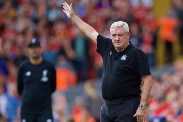 LIVERPOOL, ENGLAND - Saturday, September 14, 2019: Newcastle United's manager Steve Bruce during the FA Premier League match between Liverpool FC and Newcastle United FC at Anfield. (Pic by David Rawcliffe/Propaganda)