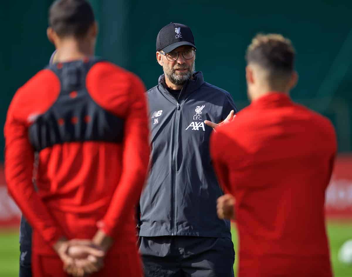 LIVERPOOL, ENGLAND - Monday, September 16, 2019: Liverpool's manager Jürgen Klopp during a training session at Melwood Training Ground ahead of the UEFA Champions League Group E match between SSC Napoli and Liverpool FC. (Pic by Laura Malkin/Propaganda)