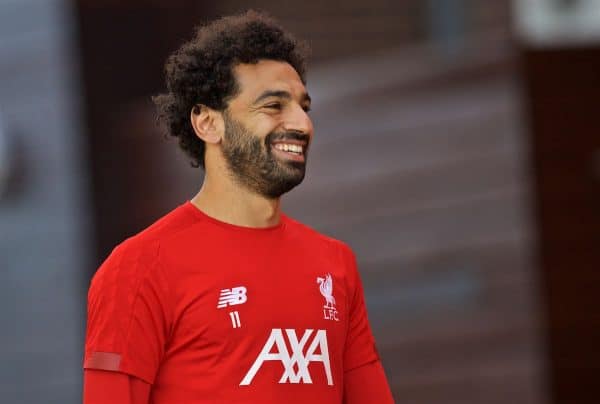 LIVERPOOL, ENGLAND - Monday, September 16, 2019: Liverpool's Mohamed Salah during a training session at Melwood Training Ground ahead of the UEFA Champions League Group E match between SSC Napoli and Liverpool FC. (Pic by Laura Malkin/Propaganda)