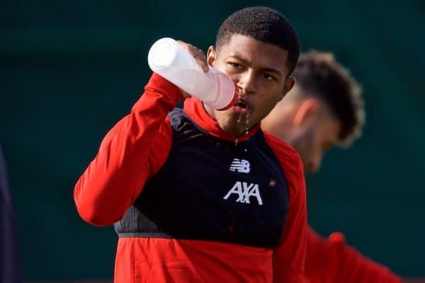 LIVERPOOL, ENGLAND - Monday, September 16, 2019: Liverpool's Rhian Brewster during a training session at Melwood Training Ground ahead of the UEFA Champions League Group E match between SSC Napoli and Liverpool FC. (Pic by Laura Malkin/Propaganda)