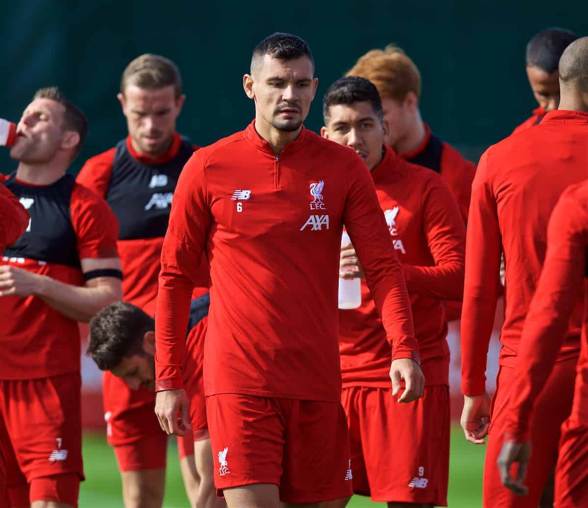 LIVERPOOL, ENGLAND - Monday, September 16, 2019: Liverpool's Dejan Lovren during a training session at Melwood Training Ground ahead of the UEFA Champions League Group E match between SSC Napoli and Liverpool FC. (Pic by Laura Malkin/Propaganda)