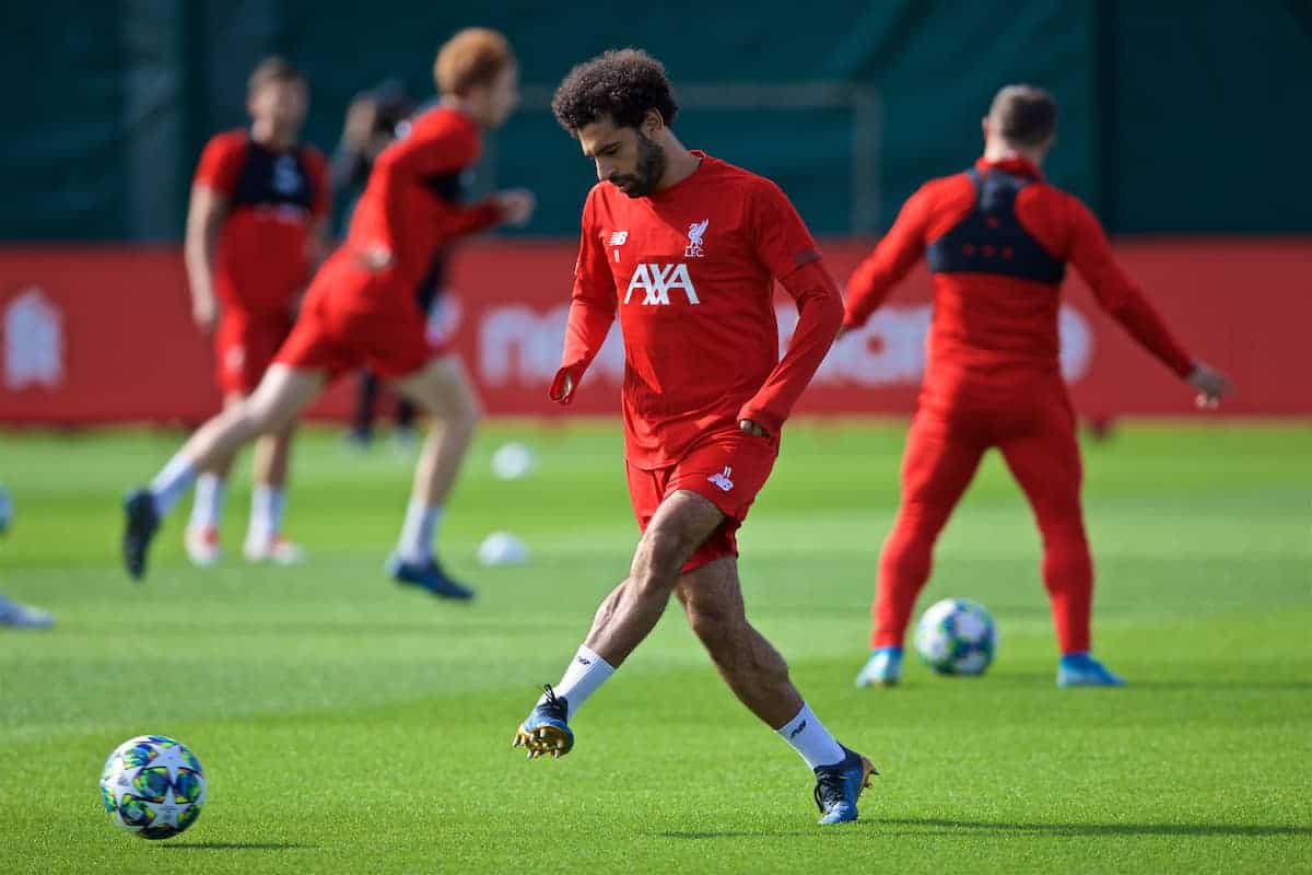 LIVERPOOL, ENGLAND - Monday, September 16, 2019: Liverpool's Mohamed Salah during a training session at Melwood Training Ground ahead of the UEFA Champions League Group E match between SSC Napoli and Liverpool FC. (Pic by Laura Malkin/Propaganda)