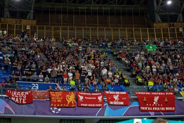 NAPLES, ITALY - Tuesday, September 17, 2019: Liverpool supporters during the UEFA Champions League Group E match between SSC Napoli and Liverpool FC at the Studio San Paolo. (Pic by David Rawcliffe/Propaganda)