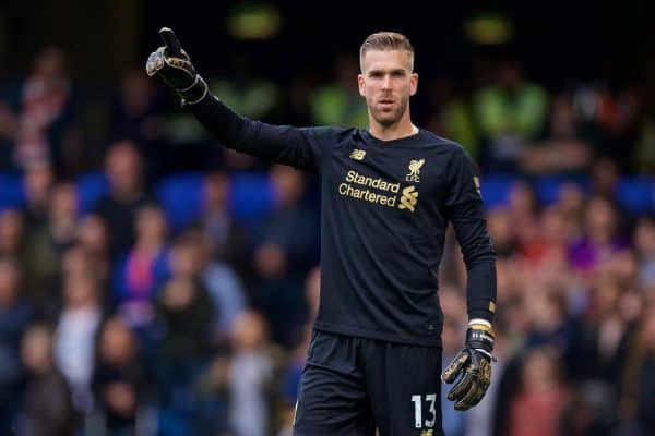 LONDON, ENGLAND - Sunday, September 22, 2019: Liverpool's goalkeeper Adrián San Miguel del Castillo during the FA Premier League match between Chelsea's FC and Liverpool FC at Stamford Bridge. (Pic by David Rawcliffe/Propaganda)