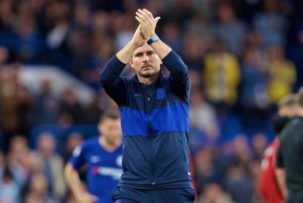 LONDON, ENGLAND - Sunday, September 22, 2019: Chelsea's manager Frank Lampard applauds the supporters after the FA Premier League match between Chelsea's FC and Liverpool FC at Stamford Bridge. Liverpool won 2-1. (Pic by David Rawcliffe/Propaganda)