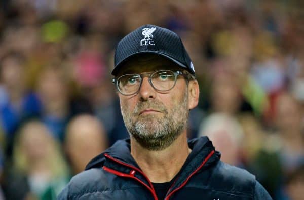 MILTON KEYNES, ENGLAND - Wednesday, September 25, 2019: Liverpool's manager Jürgen Klopp before the Football League Cup 3rd Round match between MK Dons FC and Liverpool FC at Stadium MK. (Pic by David Rawcliffe/Propaganda)