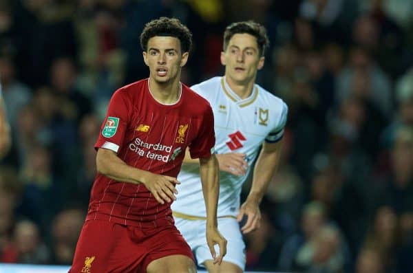 MILTON KEYNES, ENGLAND - Wednesday, September 25, 2019: Liverpool's Curtis Jones during the Football League Cup 3rd Round match between MK Dons FC and Liverpool FC at Stadium MK. (Pic by David Rawcliffe/Propaganda)