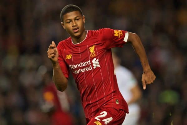 MILTON KEYNES, ENGLAND - Wednesday, September 25, 2019: Liverpool's Rhian Brewster during the Football League Cup 3rd Round match between MK Dons FC and Liverpool FC at Stadium MK. (Pic by David Rawcliffe/Propaganda)
