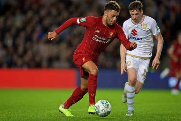 MILTON KEYNES, ENGLAND - Wednesday, September 25, 2019: Liverpool's Alex Oxlade-Chamberlain during the Football League Cup 3rd Round match between MK Dons FC and Liverpool FC at Stadium MK. (Pic by David Rawcliffe/Propaganda)