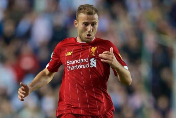 MILTON KEYNES, ENGLAND - Wednesday, September 25, 2019: Liverpool's Herbie Kane during the Football League Cup 3rd Round match between MK Dons FC and Liverpool FC at Stadium MK. (Pic by David Rawcliffe/Propaganda)