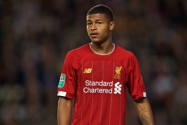 MILTON KEYNES, ENGLAND - Wednesday, September 25, 2019: Liverpool's Rhian Brewster during the Football League Cup 3rd Round match between MK Dons FC and Liverpool FC at Stadium MK. (Pic by David Rawcliffe/Propaganda)