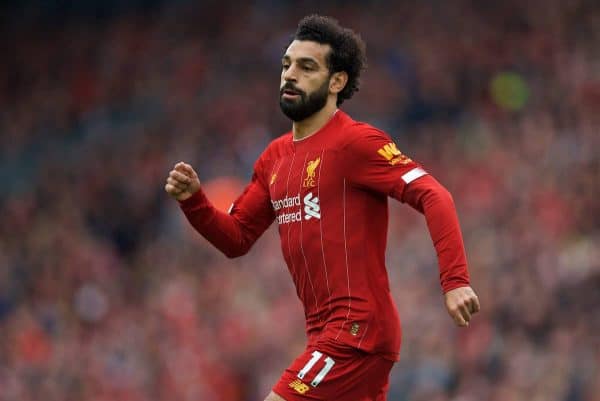 LIVERPOOL, ENGLAND - Saturday, October 5, 2019: Liverpool's Mohamed Salah during the FA Premier League match between Liverpool FC and Leicester City FC at Anfield. (Pic by David Rawcliffe/Propaganda)