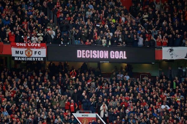 MANCHESTER, ENGLAND - Saturday, October 19, 2019: VAR checks the opening Manchester United goal during the FA Premier League match between Manchester United FC and Liverpool FC at Old Trafford. (Pic by David Rawcliffe/Propaganda)