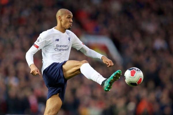 MANCHESTER, ENGLAND - Saturday, October 19, 2019: Liverpool's Fabio Henrique Tavares 'Fabinho' during the FA Premier League match between Manchester United FC and Liverpool FC at Old Trafford. (Pic by David Rawcliffe/Propaganda)