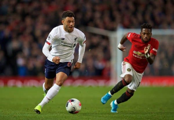 MANCHESTER, ENGLAND - Saturday, October 19, 2019: Liverpool's substitute Alex Oxlade-Chamberlain during the FA Premier League match between Manchester United FC and Liverpool FC at Old Trafford. (Pic by David Rawcliffe/Propaganda)