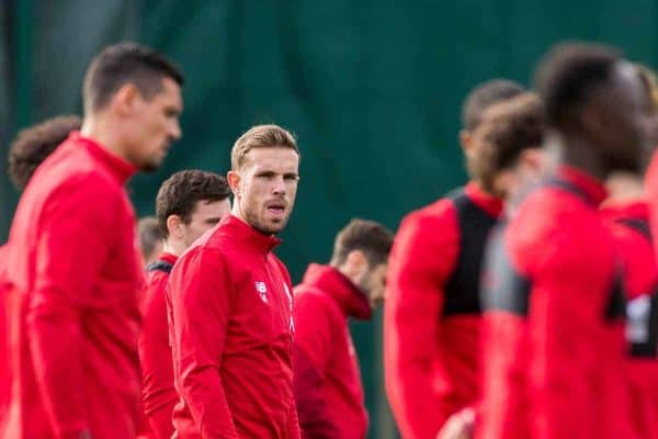 LIVERPOOL, ENGLAND - Tuesday, October 22, 2019: Liverpool's captain Jordan Henderson during a training session at Melwood Training Ground ahead of the UEFA Champions League Group E match between KRC Genk and Liverpool FC. (Pic by Paul Greenwood/Propaganda)