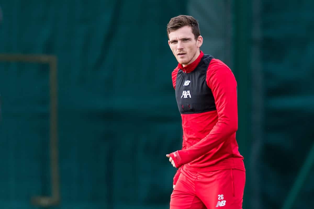 LIVERPOOL, ENGLAND - Tuesday, October 22, 2019: Liverpool's Andy Robertson during a training session at Melwood Training Ground ahead of the UEFA Champions League Group E match between KRC Genk and Liverpool FC. (Pic by Paul Greenwood/Propaganda)
