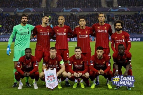 GENK, BELGIUM - Wednesday, October 23, 2019: Liverpool's players line-up for a team group photograph before the UEFA Champions League Group E match between KRC Genk and Liverpool FC at the KRC Genk Arena. (Pic by David Rawcliffe/Propaganda)