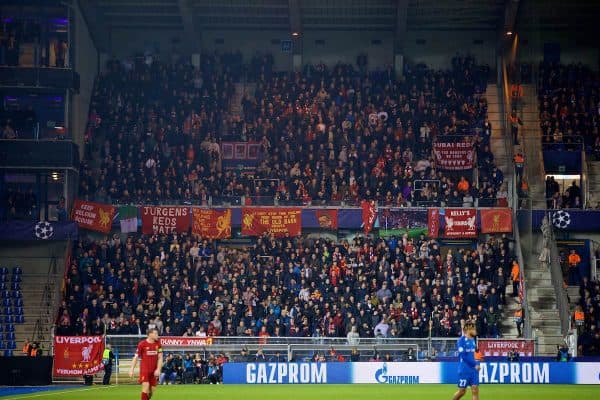 GENK, BELGIUM - Wednesday, October 23, 2019: Liverpool supporters during the UEFA Champions League Group E match between KRC Genk and Liverpool FC at the KRC Genk Arena. (Pic by David Rawcliffe/Propaganda)